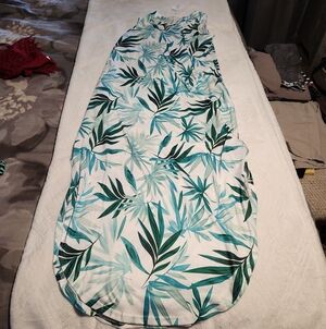 Tropical Leaf Print Sleeveless Maxi Dress - Teal & White